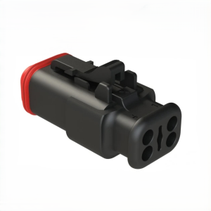 AT06-4S-SR02BLK 4-Way Plug, Female Connector with Reduced Diameter Seal (E-Seal), Endcap, and Strain Relief Amphenol